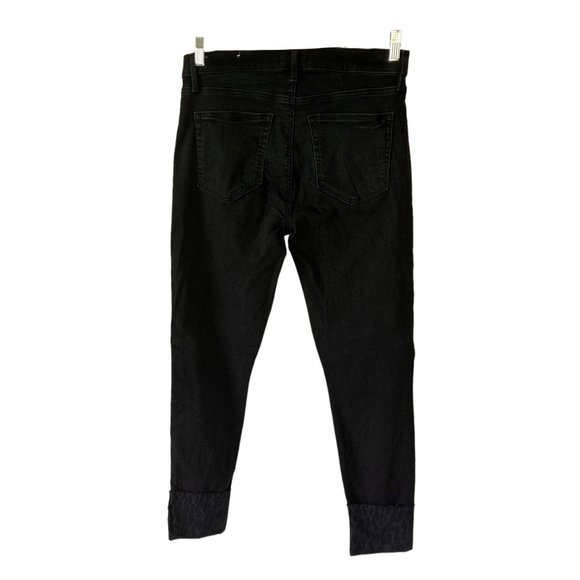LOFT Made And Loved Black Denim High-Rise Waist Animal Print Cuff Skinny Jeans 8 - Picture 6 of 7